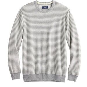 Chaps Sweater Mens XL Classic Fit Crewneck Pullover Stripe Gray & Creme